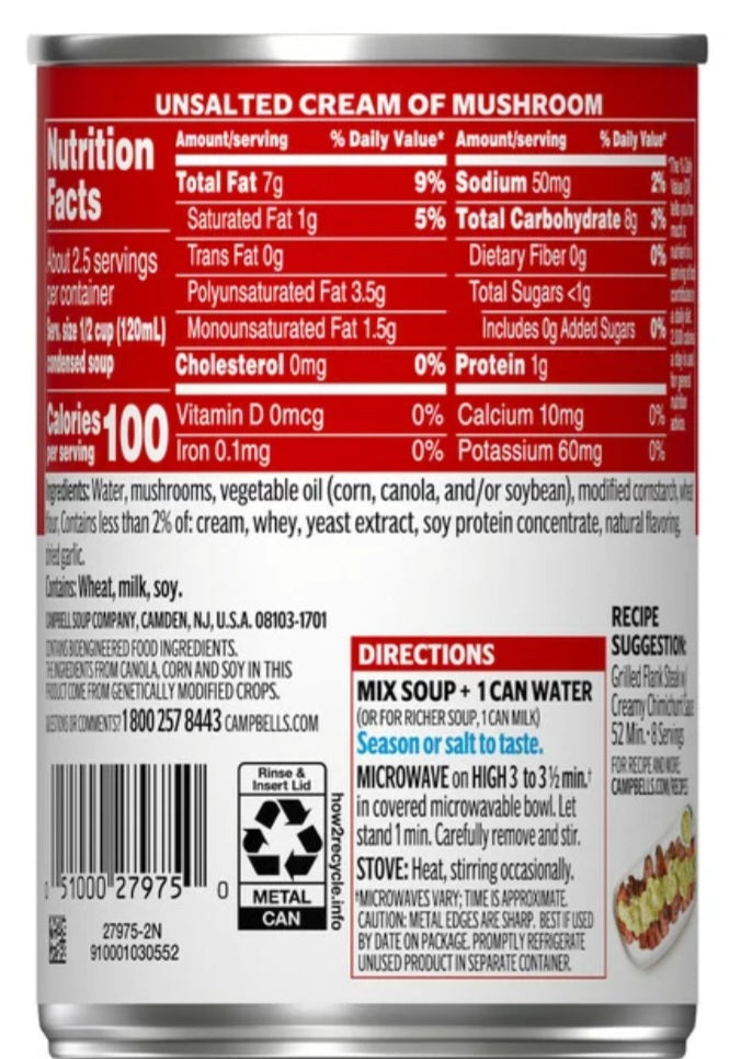 Campbell's Unsalted Cream of Mushroom Soup