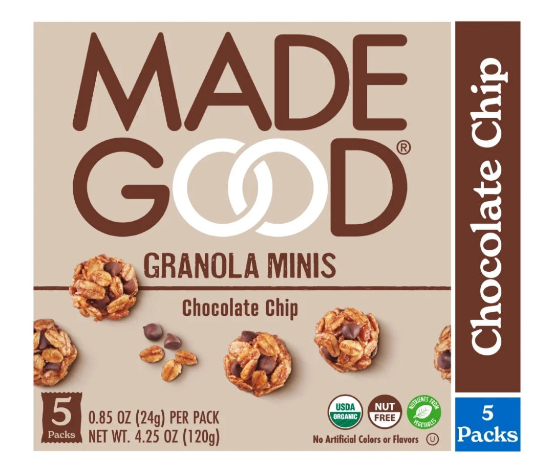 MadeGood Chocolate Chip Granola Minis, 5 Pack Count, 0.85 oz Each