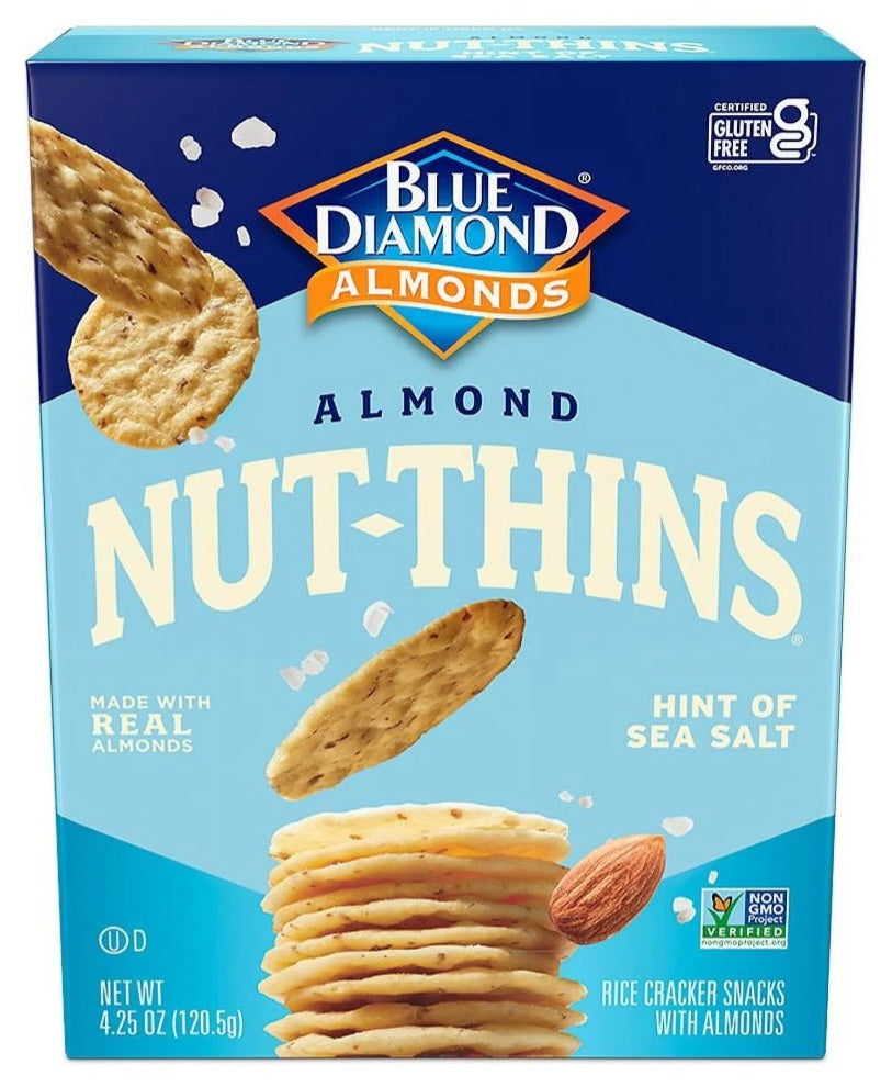 Blue Diamond Almonds Nut-Thins Rice Crackers Snacks with Almonds, Hint of Sea Salt 4.25 oz (120.5 g)