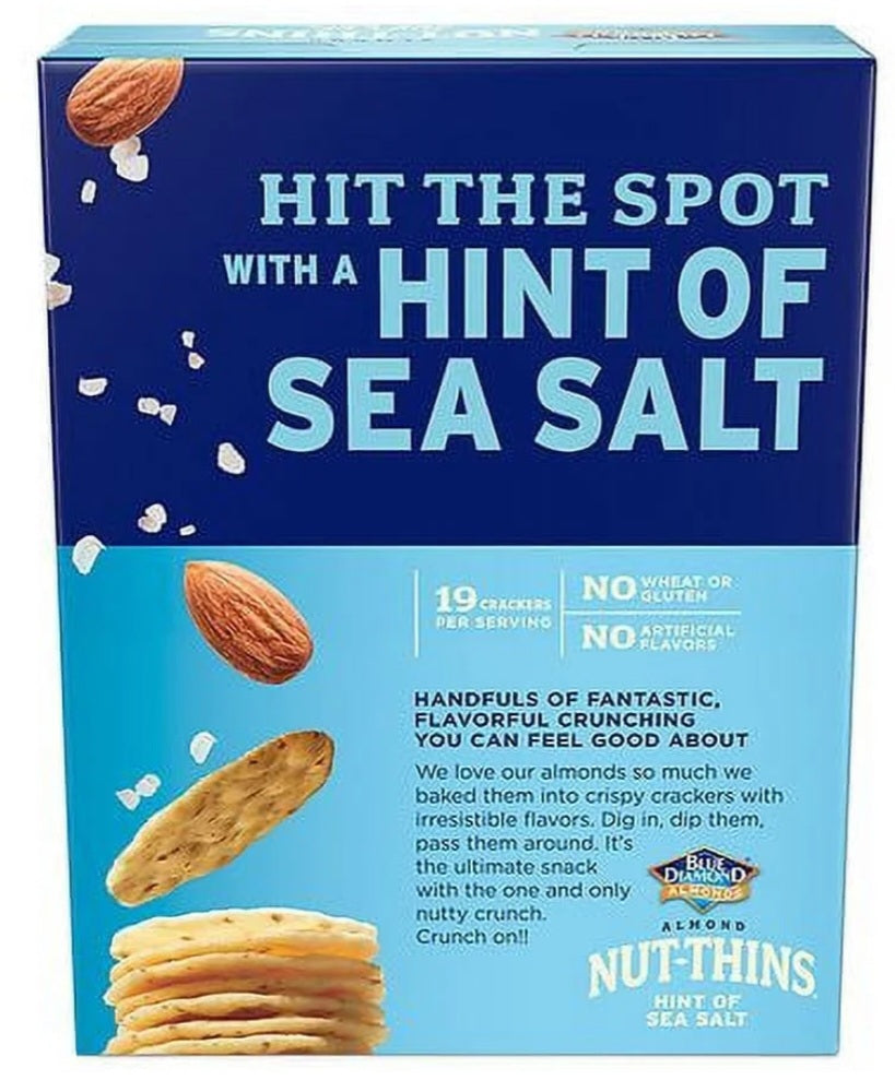 Blue Diamond Almonds Nut-Thins Rice Crackers Snacks with Almonds, Hint of Sea Salt 4.25 oz (120.5 g)