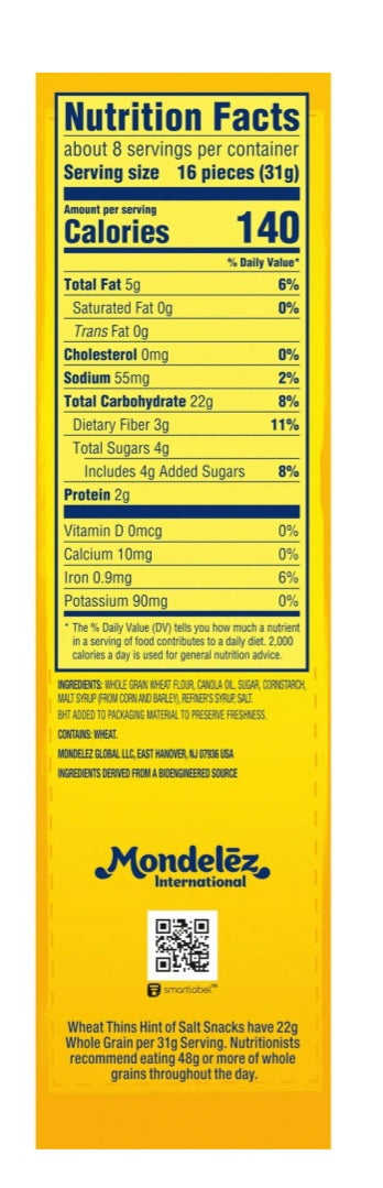 Wheat Thins Wheat Thins Hint of Salt Low Sodium Whole Grain Wheat Crackers, 8.5 oz