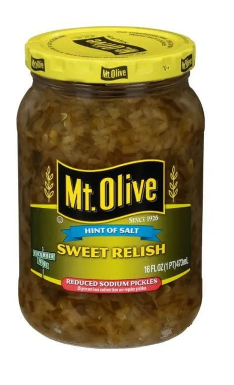 Mt. Olive Reduced Sodium Hint of Salt Cucumber Vine Sweet Relish 16 fl oz (1 pt) 473 ml