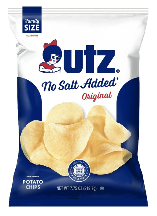 Utz Potato Chips, No Salt Added, Original, Family Size 7.75 oz (219.7 g)